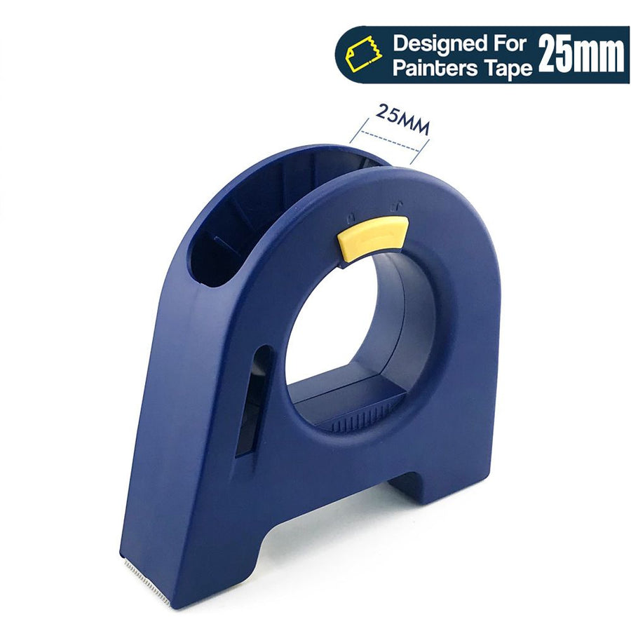 Masking Tape Dispenser with Serrated Metal Cutting Edge Ergonomic Arch Design for Painting Edging, Tile Grouting, Wall Trim and DIY Surface Protection (White Dispenser(25mm))