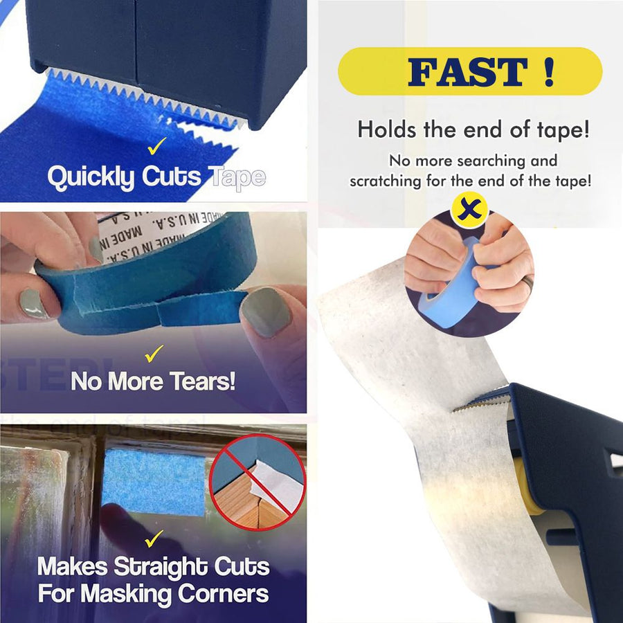 Masking Tape Dispenser with Serrated Metal Cutting Edge Ergonomic Arch Design for Painting Edging, Tile Grouting, Wall Trim and DIY Surface Protection (White Dispenser(35mm))