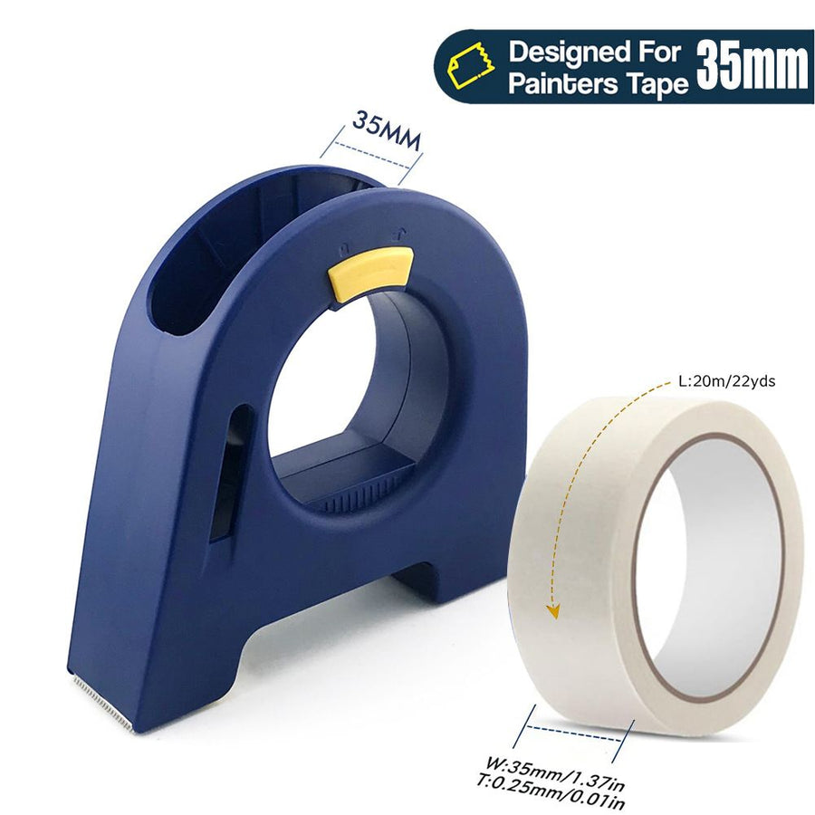 Masking Tape Dispenser with Serrated Metal Cutting Edge Ergonomic Arch Design for Painting Edging, Tile Grouting, Wall Trim and DIY Surface Protection (White Dispenser(35mm))