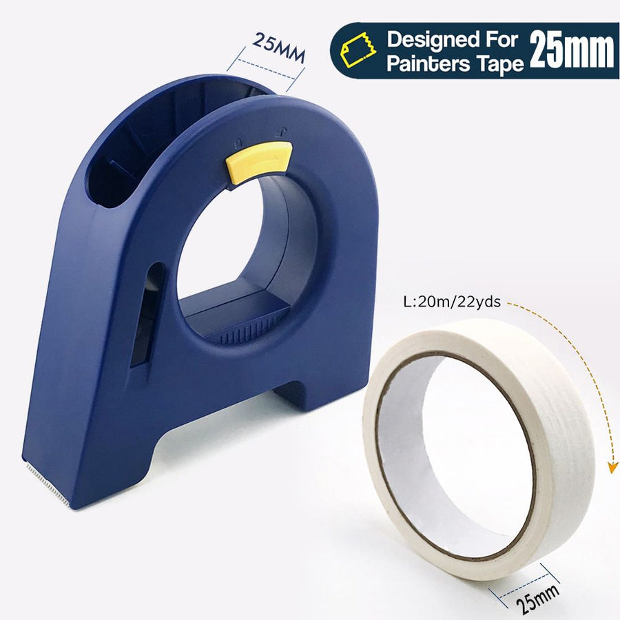 Masking Tape Dispenser with Serrated Metal Cutting Edge Ergonomic Arch Design for Painting Edging, Tile Grouting, Wall Trim and DIY Surface Protection (White Dispenser(35mm))