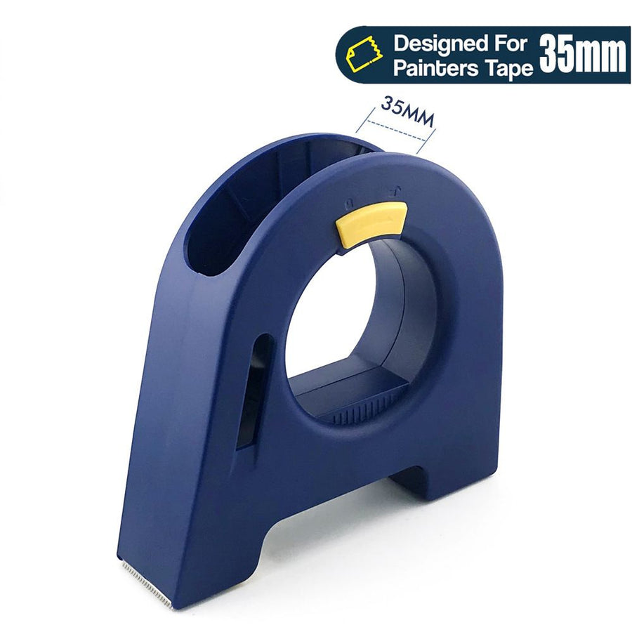 Masking Tape Dispenser with Serrated Metal Cutting Edge Ergonomic Arch Design for Painting Edging, Tile Grouting, Wall Trim and DIY Surface Protection (White Dispenser(35mm))