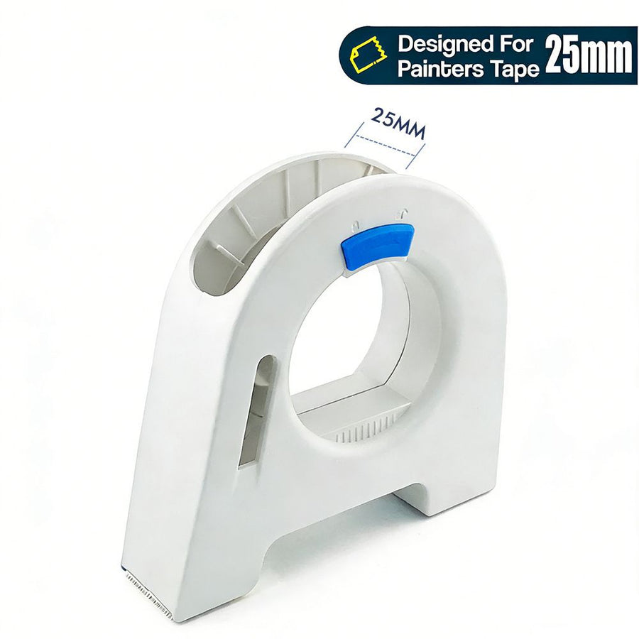 Masking Tape Dispenser with Serrated Metal Cutting Edge Ergonomic Arch Design for Painting Edging, Tile Grouting, Wall Trim and DIY Surface Protection (White Dispenser(35mm))
