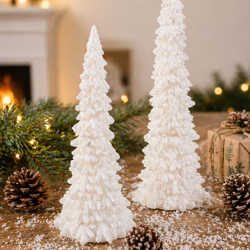 Illuminated Christmas Tree Decoration Mini LED Night Light Resin Desktop Ornament for Holiday Home Decor and Festive Tabletop Ambiance (S)