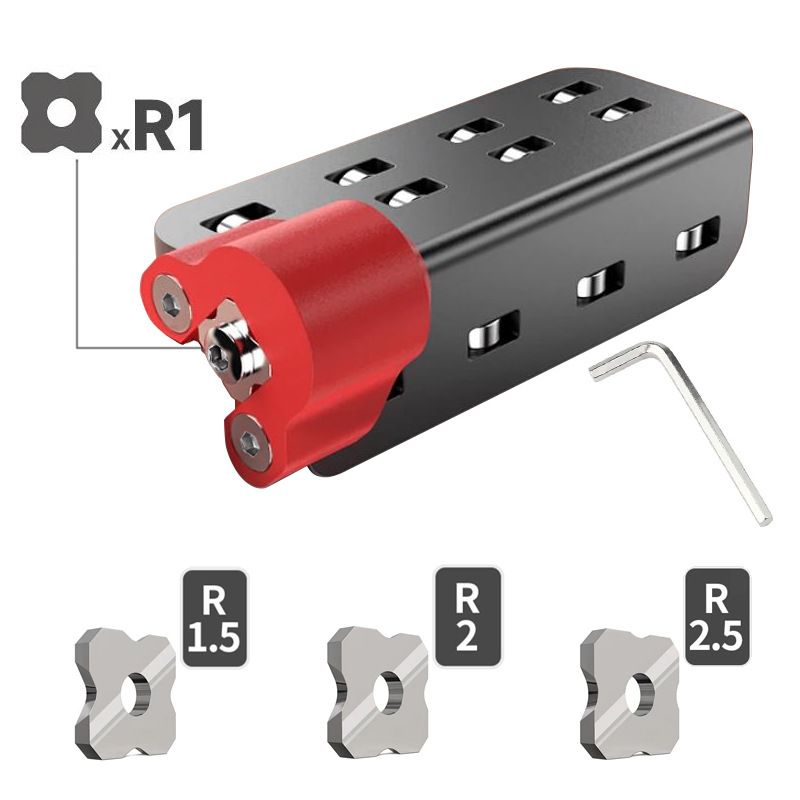 Woodworking Trimming Chamfer Tool with Tungsten Carbide Four-Blade Insert for Edge Banding, Plywood, and Board Edge Chamfering in Furniture Making and DIY Projects (Standard with R1 Blade)