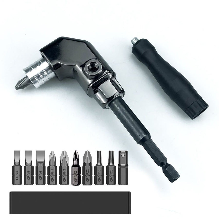 90 Degree Right Angle Drill Bit Adapter with Detachable Auxiliary Handle for Tight Space Screwdriving, Equipment Repair and Fastener Installation Tasks (Universal Screwdriver)