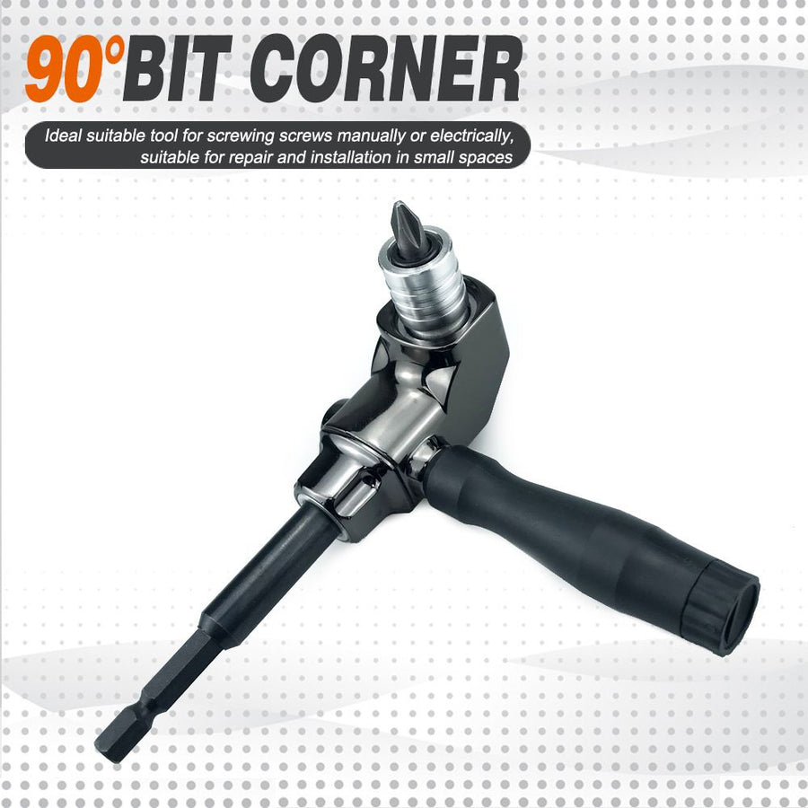 90 Degree Right Angle Drill Bit Adapter with Detachable Auxiliary Handle for Tight Space Screwdriving, Equipment Repair and Fastener Installation Tasks (Universal Screwdriver + 10 Bits)