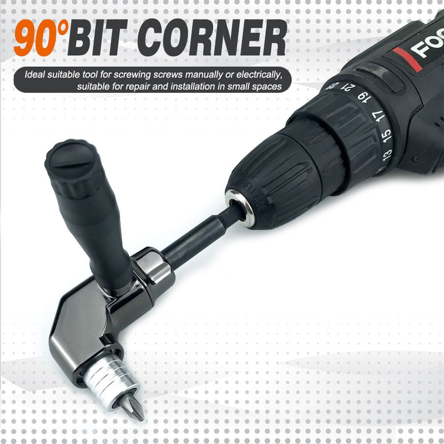 90 Degree Right Angle Drill Bit Adapter with Detachable Auxiliary Handle for Tight Space Screwdriving, Equipment Repair and Fastener Installation Tasks (Universal Screwdriver + 10 Bits)