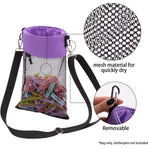 Hanging Clothespin Storage Bag with Drawstring Closure, Quick-Dry Mesh Organizer for Laundry Room, Adjustable Strap for Line Drying, Portable Clip Holder for Home, Dorm, and Travel Use (Black)