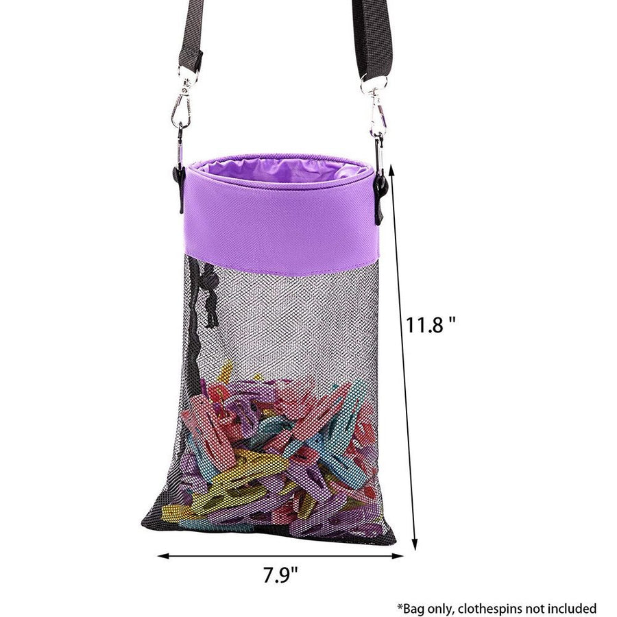Hanging Clothespin Storage Bag with Drawstring Closure, Quick-Dry Mesh Organizer for Laundry Room, Adjustable Strap for Line Drying, Portable Clip Holder for Home, Dorm, and Travel Use (Grey)