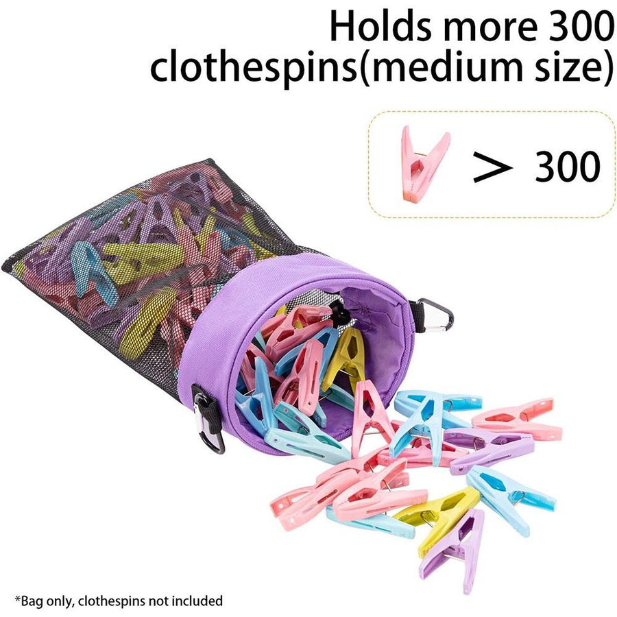 Hanging Clothespin Storage Bag with Drawstring Closure, Quick-Dry Mesh Organizer for Laundry Room, Adjustable Strap for Line Drying, Portable Clip Holder for Home, Dorm, and Travel Use (Grey)