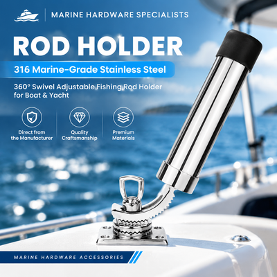 360 Degree Adjustable Boat Fishing Rod Holder with Marine Grade Stainless Steel Construction for Yacht and Boat Deck Mounting (230mm)