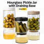 Borosilicate Glass Pickle Jar with Strainer and Leak-Proof Lid, Hourglass Fermentation Container for Home Kitchen Storage of Pickled Cucumbers and Olives (Black, 9.5*18.5cm（930ml）)