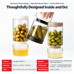 Borosilicate Glass Pickle Jar with Strainer and Leak-Proof Lid, Hourglass Fermentation Container for Home Kitchen Storage of Pickled Cucumbers and Olives (Black, 9.5*18.5cm（930ml）)