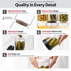 Borosilicate Glass Pickle Jar with Strainer and Leak-Proof Lid, Hourglass Fermentation Container for Home Kitchen Storage of Pickled Cucumbers and Olives (Black, 9.5*18.5cm（930ml）)