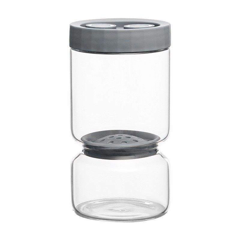 Borosilicate Glass Pickle Jar with Strainer and Leak-Proof Lid, Hourglass Fermentation Container for Home Kitchen Storage of Pickled Cucumbers and Olives (Grey, 9.5*21cm（1140ml）)