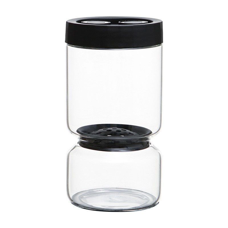 Borosilicate Glass Pickle Jar with Strainer and Leak-Proof Lid, Hourglass Fermentation Container for Home Kitchen Storage of Pickled Cucumbers and Olives (Grey, 9.5*21cm（1140ml）)