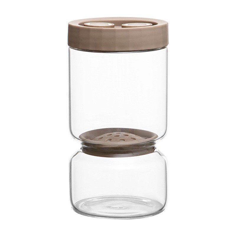 Borosilicate Glass Pickle Jar with Strainer and Leak-Proof Lid, Hourglass Fermentation Container for Home Kitchen Storage of Pickled Cucumbers and Olives (Grey, 9.5*21cm（1140ml）)