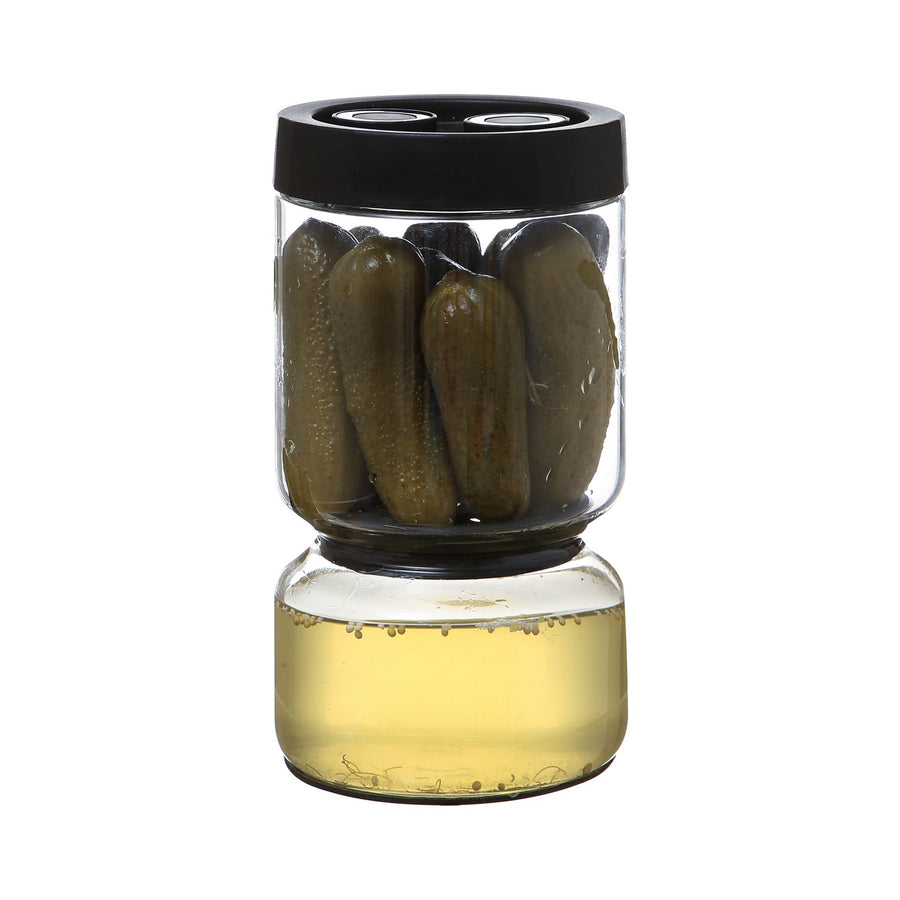 Borosilicate Glass Pickle Jar with Strainer and Leak-Proof Lid, Hourglass Fermentation Container for Home Kitchen Storage of Pickled Cucumbers and Olives (Grey, 9.5*24cm（1340ml）)
