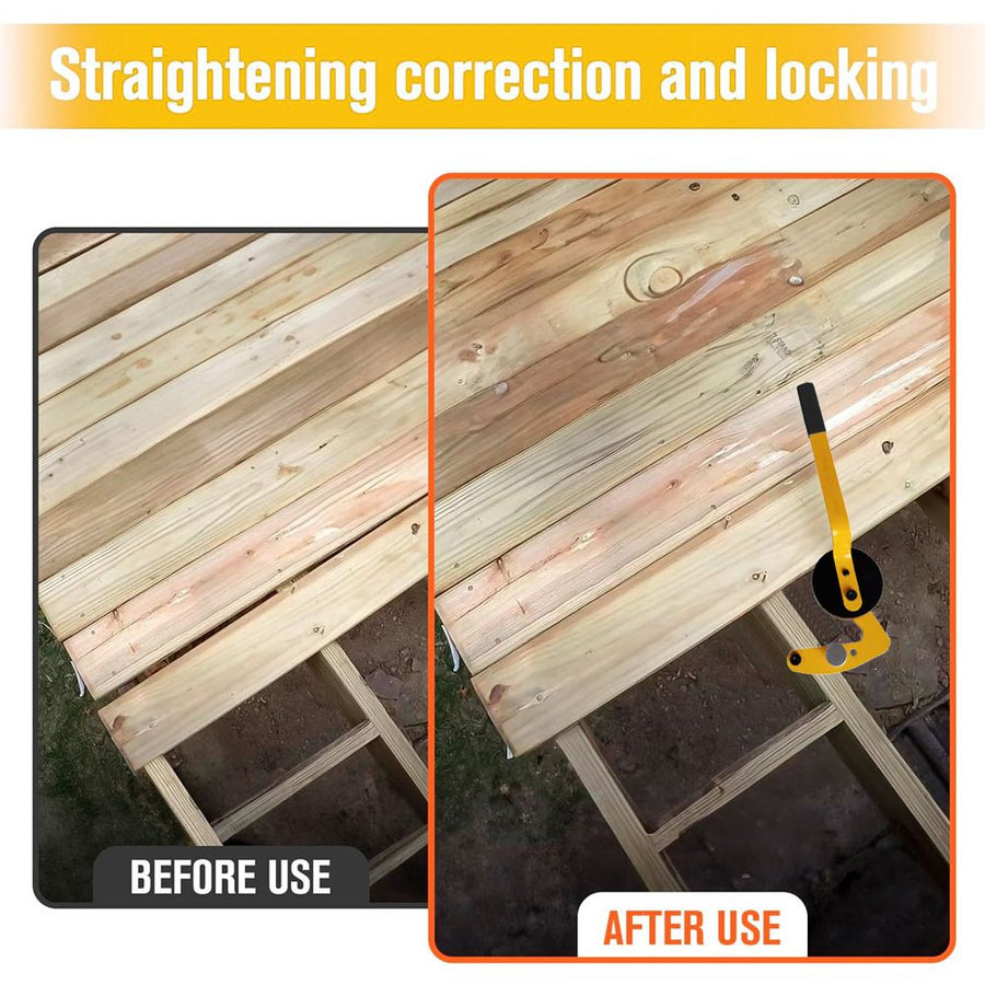 Deck Board Straightening Tool with Anti-Slip Handle and Hard Pressure Roller for Aligning Wooden or Metal Joinery Decking Installation Projects (Orange)