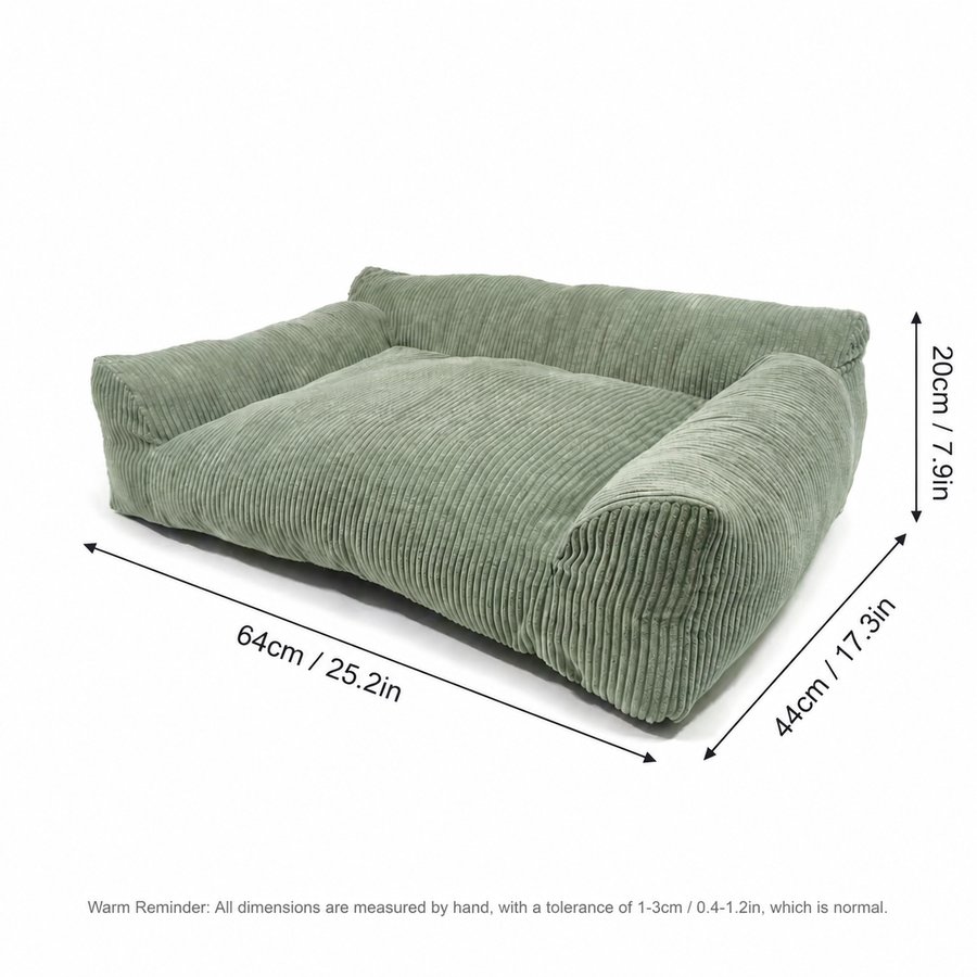 Soft Corduroy Pet Sofa Bed with Bolster Support for Cats and Small to Medium Dogs, Machine Washable Cover for Indoor Home Use (Orange)