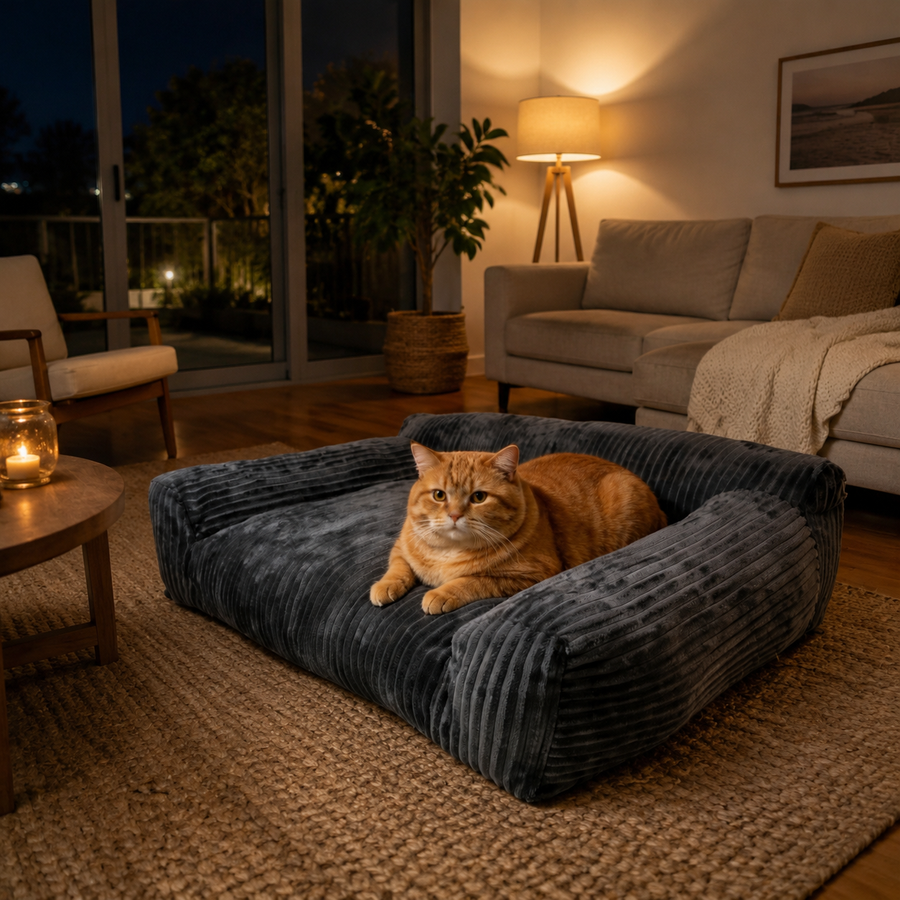 Soft Corduroy Pet Sofa Bed with Bolster Support for Cats and Small to Medium Dogs, Machine Washable Cover for Indoor Home Use (Orange)