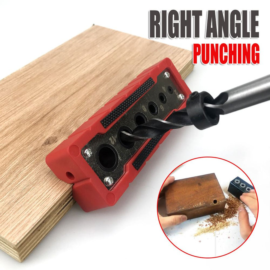 Woodworking Multi-Function Drilling Positioning Jig with Dual-Size Hole Options for Round Rods, Flat Boards, and Right-Angle Corners, Assisting Vertical Bore Alignment in Furniture Assembly and DIY Projects (12mm Style)