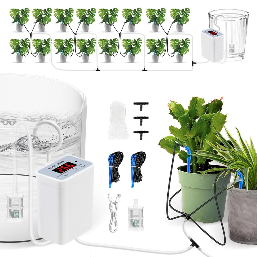 Smart Automatic Plant Watering Drip Irrigation System with Timer, Rechargeable Battery, Dual Spray & Drip Modes, Ideal for Indoor Potted Plants, Balcony Gardens, and Vacation Care (Water For 12 Plants)