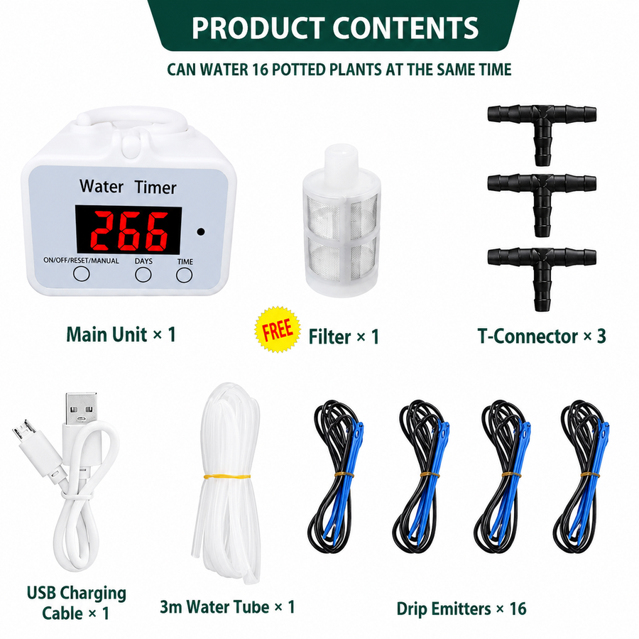 Smart Automatic Plant Watering Drip Irrigation System with Timer, Rechargeable Battery, Dual Spray & Drip Modes, Ideal for Indoor Potted Plants, Balcony Gardens, and Vacation Care (Water For 12 Plants)