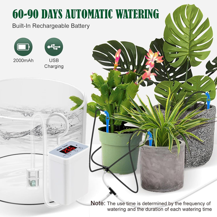 Smart Automatic Plant Watering Drip Irrigation System with Timer, Rechargeable Battery, Dual Spray & Drip Modes, Ideal for Indoor Potted Plants, Balcony Gardens, and Vacation Care (Water For 16 Plants)