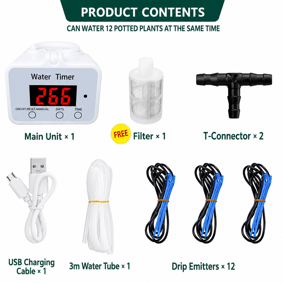 Smart Automatic Plant Watering Drip Irrigation System with Timer, Rechargeable Battery, Dual Spray & Drip Modes, Ideal for Indoor Potted Plants, Balcony Gardens, and Vacation Care (Water For 16 Plants)