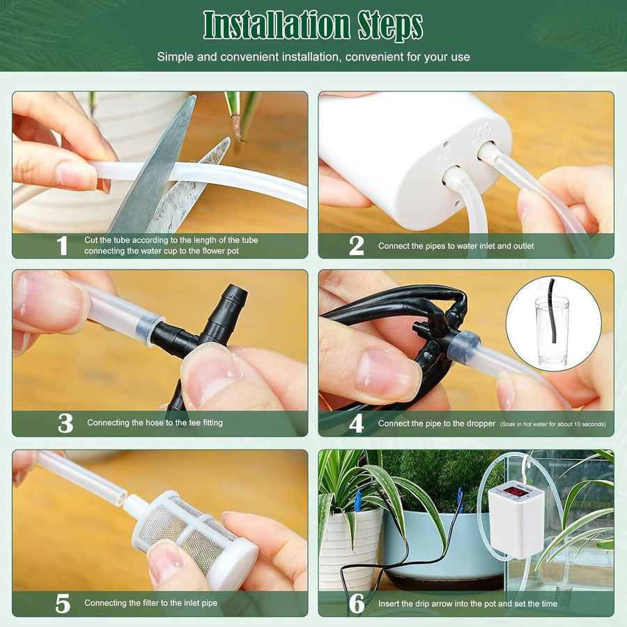 Smart Automatic Plant Watering Drip Irrigation System with Timer, Rechargeable Battery, Dual Spray & Drip Modes, Ideal for Indoor Potted Plants, Balcony Gardens, and Vacation Care (Water For 2 Plants)