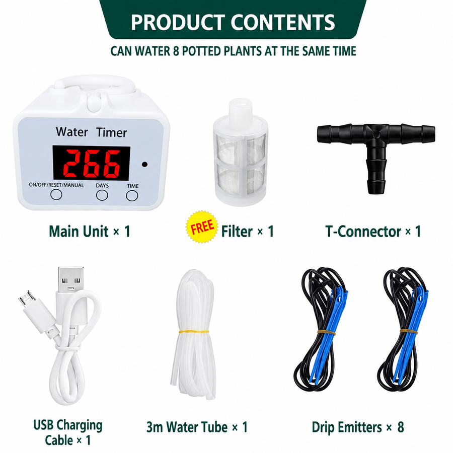 Smart Automatic Plant Watering Drip Irrigation System with Timer, Rechargeable Battery, Dual Spray & Drip Modes, Ideal for Indoor Potted Plants, Balcony Gardens, and Vacation Care (Water For 8 Plants)