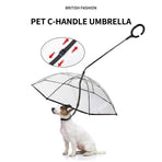 C-Handle Transparent Pet Umbrella with Adjustable Leash Strap – Hands-Free Rain Protection for Small to Medium Dogs and Cats, Flexible Tilt Shaft, Durable Alloy Frame, Ideal for Wet Weather Walks (Adjustable Webbing Version)