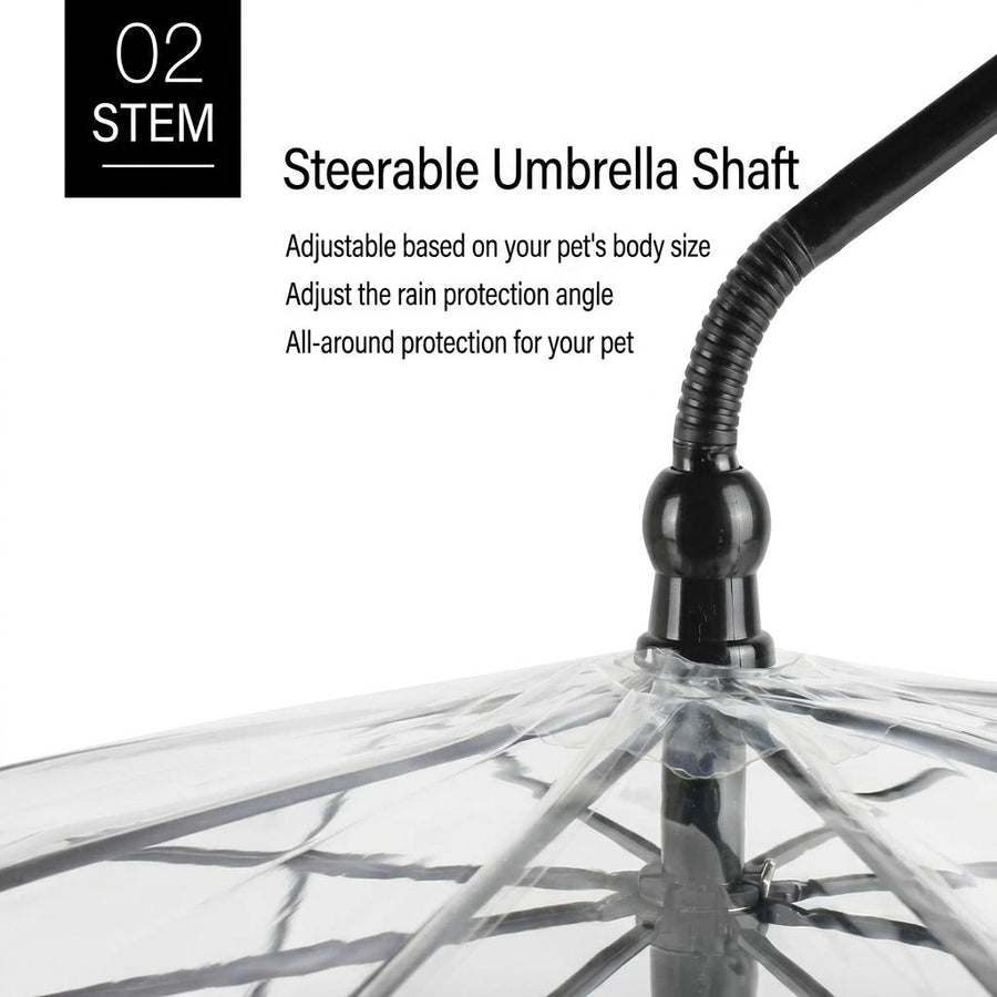 C-Handle Transparent Pet Umbrella with Adjustable Leash Strap – Hands-Free Rain Protection for Small to Medium Dogs and Cats, Flexible Tilt Shaft, Durable Alloy Frame, Ideal for Wet Weather Walks (Adjustable Webbing Version)