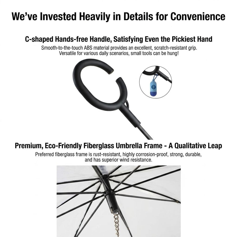 C-Handle Transparent Pet Umbrella with Adjustable Leash Strap – Hands-Free Rain Protection for Small to Medium Dogs and Cats, Flexible Tilt Shaft, Durable Alloy Frame, Ideal for Wet Weather Walks (Adjustable Webbing Version)
