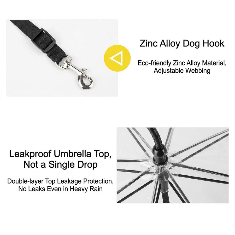 C-Handle Transparent Pet Umbrella with Adjustable Leash Strap – Hands-Free Rain Protection for Small to Medium Dogs and Cats, Flexible Tilt Shaft, Durable Alloy Frame, Ideal for Wet Weather Walks (Adjustable Webbing Version)