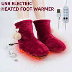Cozy Wine-Red USB Heated Foot Warmer Boots with Plush Fleece Lining, Adjustable Temperature & Timer, Perfect for Indoor Lounging, Home Office, and Cold-Weather Relaxation (Red)