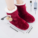 Cozy Wine-Red USB Heated Foot Warmer Boots with Plush Fleece Lining, Adjustable Temperature & Timer, Perfect for Indoor Lounging, Home Office, and Cold-Weather Relaxation (Red)