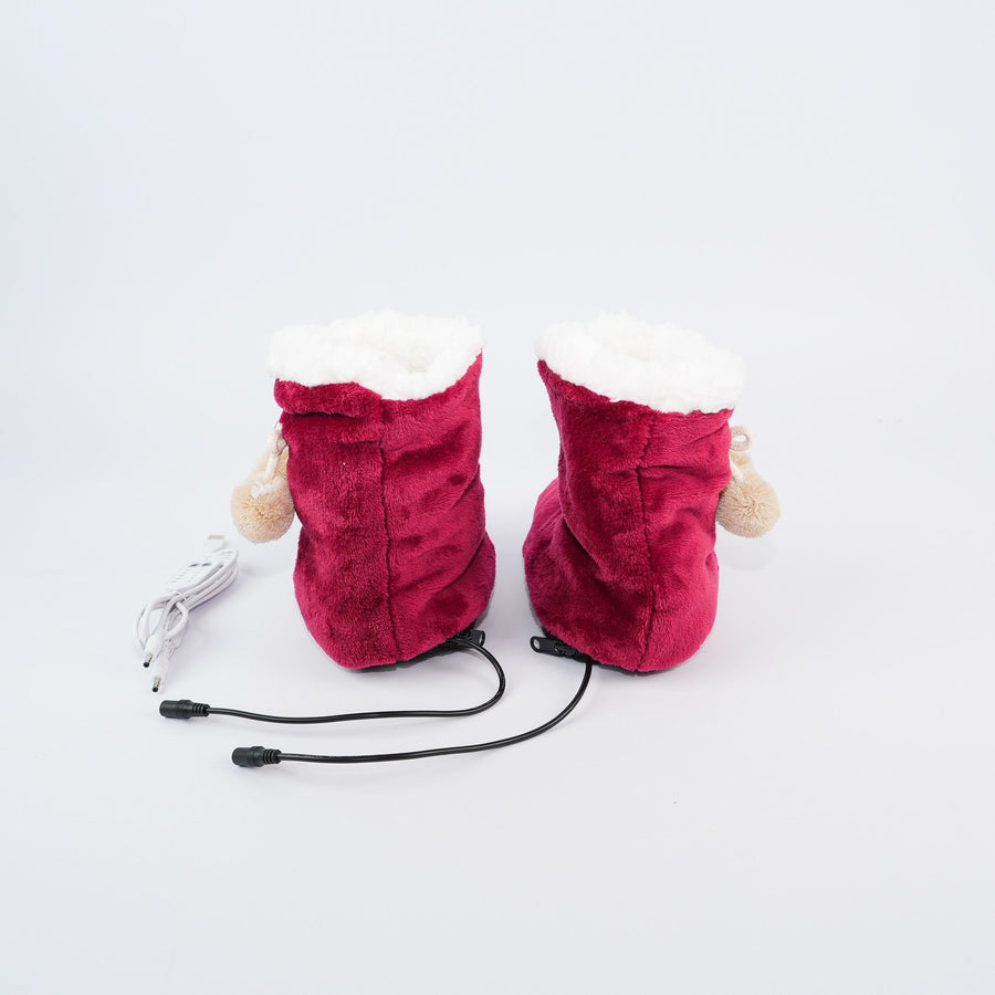 Cozy Wine-Red USB Heated Foot Warmer Boots with Plush Fleece Lining, Adjustable Temperature & Timer, Perfect for Indoor Lounging, Home Office, and Cold-Weather Relaxation (Red)