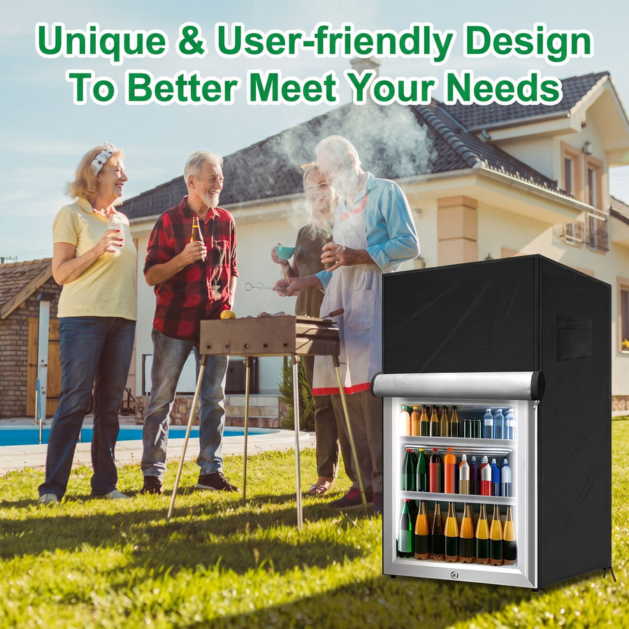 Protective Cover for Upright Mini Freezer and Beverage Refrigerator, Waterproof Dustproof Outdoor Kitchen Appliance Shield with Zipper and Storage Pocket (Black, M)