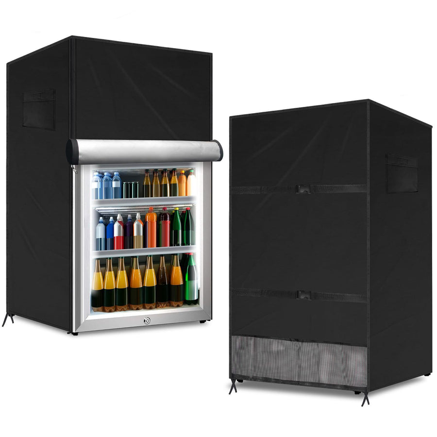 Protective Cover for Upright Mini Freezer and Beverage Refrigerator, Waterproof Dustproof Outdoor Kitchen Appliance Shield with Zipper and Storage Pocket (Black, M)