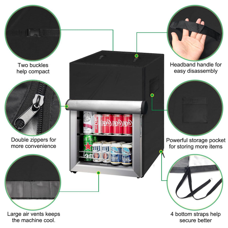 Protective Cover for Upright Mini Freezer and Beverage Refrigerator, Waterproof Dustproof Outdoor Kitchen Appliance Shield with Zipper and Storage Pocket (Grey, L)