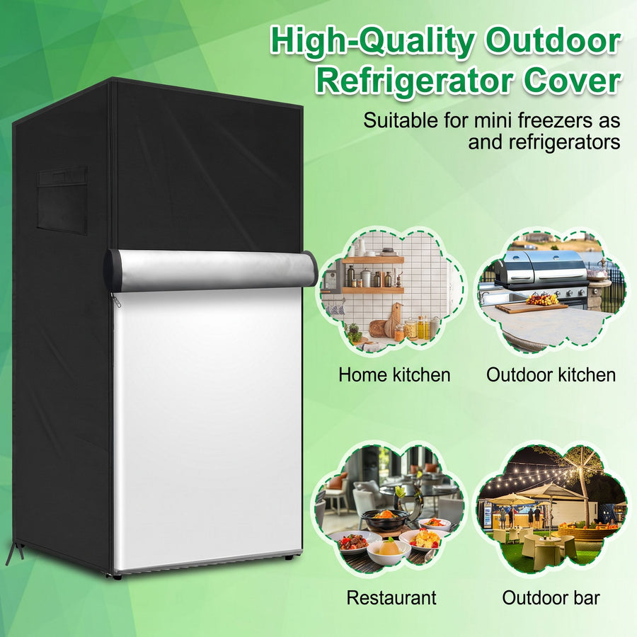 Protective Cover for Upright Mini Freezer and Beverage Refrigerator, Waterproof Dustproof Outdoor Kitchen Appliance Shield with Zipper and Storage Pocket (Grey, L)