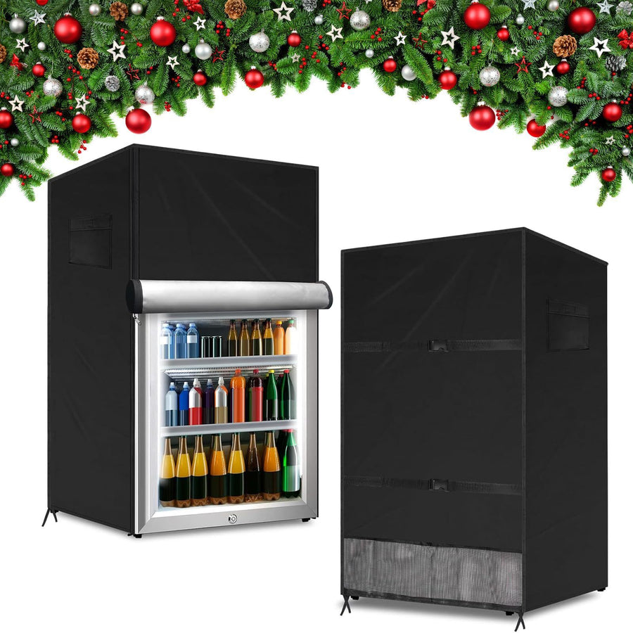 Protective Cover for Upright Mini Freezer and Beverage Refrigerator, Waterproof Dustproof Outdoor Kitchen Appliance Shield with Zipper and Storage Pocket (Grey, L)