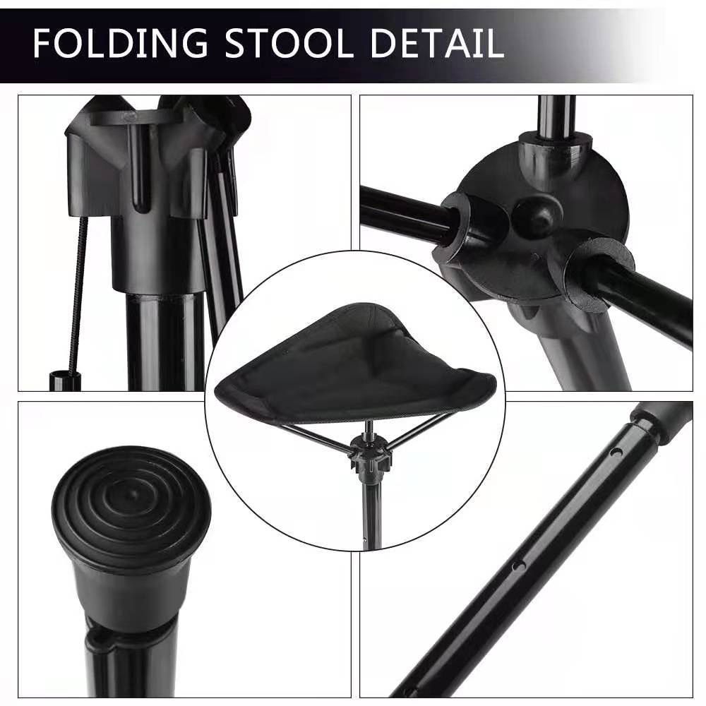 Ultra-Portable Folding Stool with Adjustable Height, Featherlight 340g Design, Load-Bearing 125kg, Ideal for Outdoor Hiking, Camping, Queueing, and On-the-Go Seating Solutions (Black)