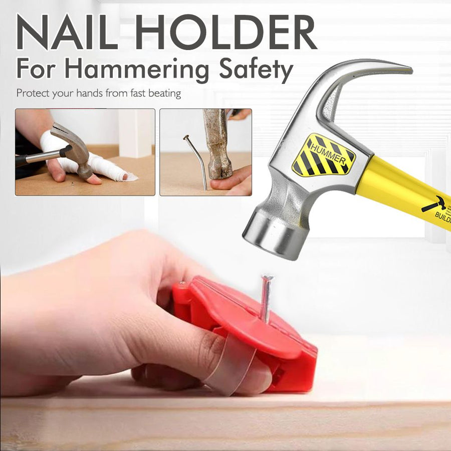 Red Plastic Hammer Nail Holder Safety Tool with Magnetic Insert and Elastic Finger Strap for Home Improvement DIY Woodworking Crafting Nailing Tasks (Red)