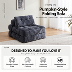 Convertible Folding Sofa Bed with Pumpkin Design, Corduroy Fabric, 3D Tufted Backrest, and Cylindrical Pillow for Living Room, Guest Room, and Small Apartments (Brown)