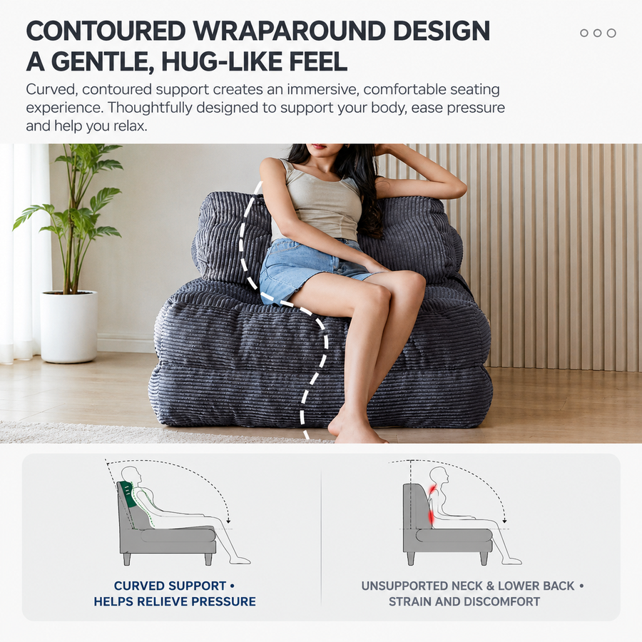 Convertible Folding Sofa Bed with Pumpkin Design, Corduroy Fabric, 3D Tufted Backrest, and Cylindrical Pillow for Living Room, Guest Room, and Small Apartments (Brown)