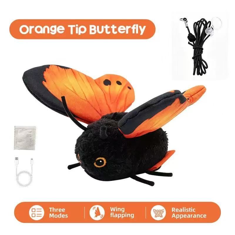 Interactive Fluttering Butterfly Cat Toy, Rechargeable Automatic Mover with Elastic Cord, Lifelike Touch-Activated Kicker in 3 Motion Modes, Handmade Plush Insect Imitation for Indoor Feline Fun and Energy Release (Blue)