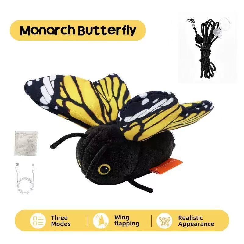 Interactive Fluttering Butterfly Cat Toy, Rechargeable Automatic Mover with Elastic Cord, Lifelike Touch-Activated Kicker in 3 Motion Modes, Handmade Plush Insect Imitation for Indoor Feline Fun and Energy Release (Blue)